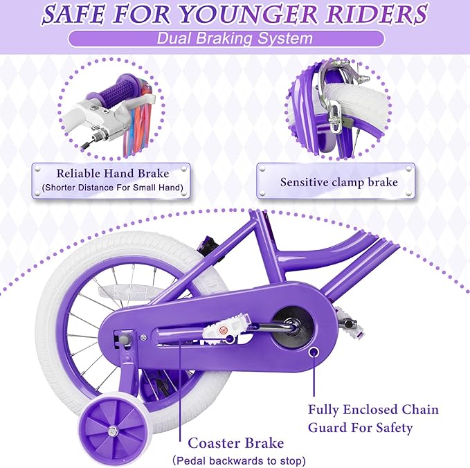 XJD Girls Bike for Toddlers and Kids Ages 2-12 Years Old,12 14 16 Inch Kids Bike with Training Wheels & Basket