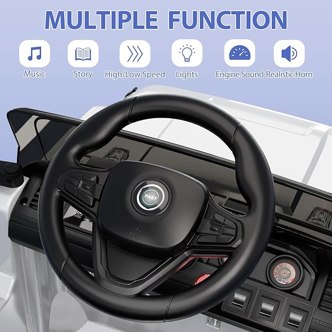 12V Kids Ride On Truck Car, Battery Powered Electric Vehicle Toy w/Parent Remote Control, Spring Suspension, 3 Speeds, LED Light, Music & Horn, Electric Cars for Kid, Gift for Boy Girl, White