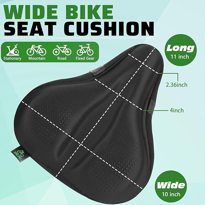 Zacro Bike Seat Cushion - Padded Gel Bike Seat Cover for Men & Women, Padding Bicycle Saddle fit with Peloton/Spin Stationary Exercise/Mountain Road Cycling Bike