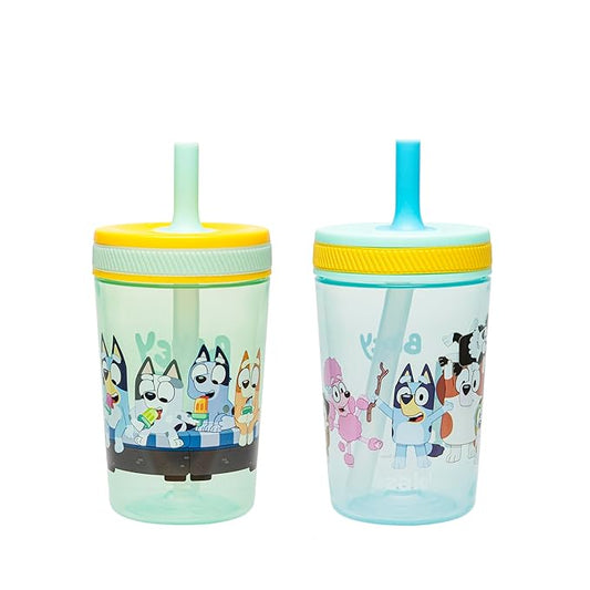 Zak Designs Bluey Kelso Toddler Cups For Travel or At Home, 15oz 2-Pack Durable Plastic Sippy Cups With Leak-Proof Design is Perfect For Kids (Bluey & Friends)