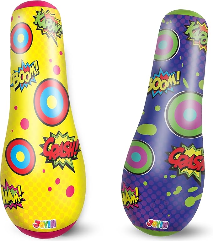 2 Pack Inflatable Bopper, 47 Inches Kids Punching Bag with Bounce-Back Action, Inflatable Punching Bag for Kids Presents