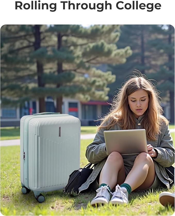 BAGSMART Carry On Luggage 22x14x9 Airline Approved with Spinner Wheels,100% PC Hardside Expandable Luggage with TSA Lock for Trips, 20 Inch Rolling Suitcases for Men Women,Green