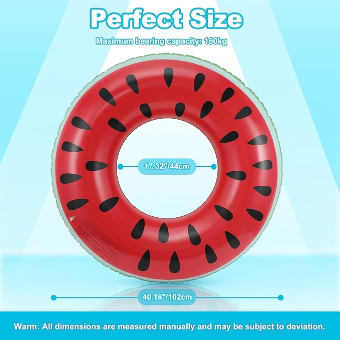 HeySplash Pool Tubes for Adult, 40'' Large Pool Float Watermelon Swim Floaties, Floats Inflatable Swimming Ring Floating, Summer Fun Beach Lake Party Decoration Toys, Watermelon