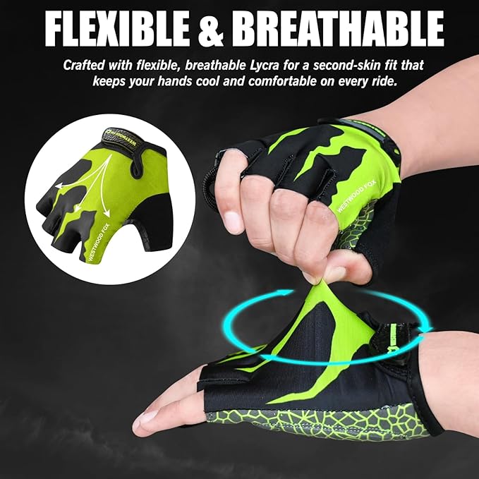 Cycling Gloves Half Finger Unisex Padded Grips Palm Bicycle Summer MTB Bike Gloves for Men Women Non-Slip Fingerless Short Mountain Bike Sports Hiking Climbing Gym