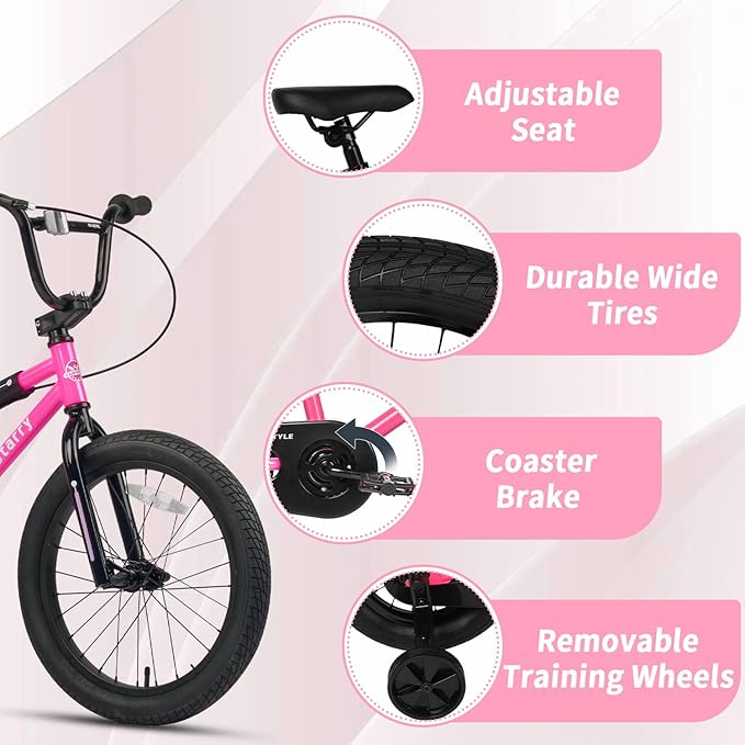 12 14 16 18 Inch Kids Bike BMX Style Bicycle with Training Wheels Coaster Brake for 2-10 Years Old Toddlers Boys Girls Multiple Colors