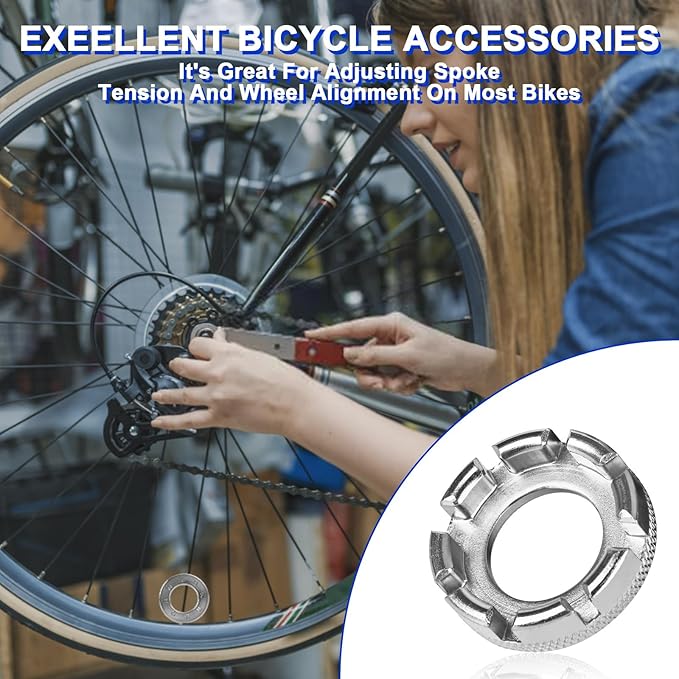 Bicycle Spoke Wrench Tool, Hardened Steel 6-in-1 Spoke Rim Tool for Adjusting and Repairing Bicycle Wheel Tension