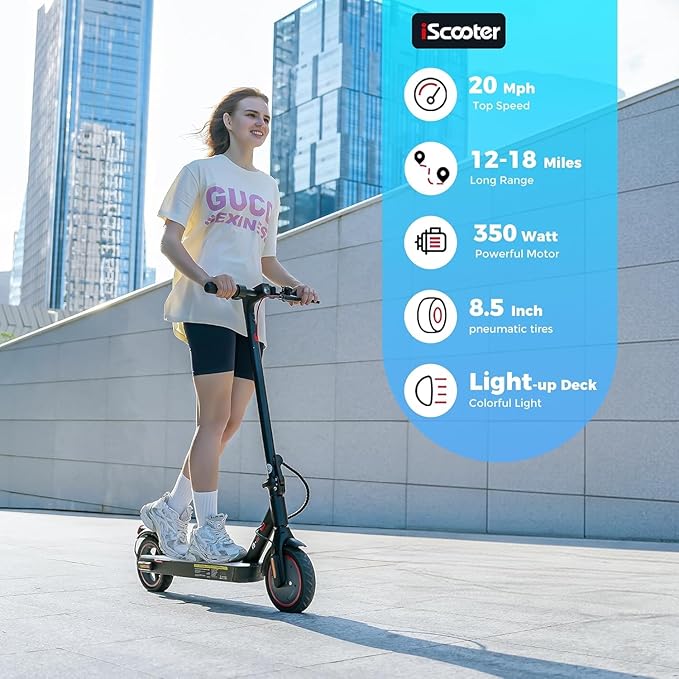 iScooter Electric Scooter for Adults, 23/18/12 Miles Long Range,22/19/18 Mph Top Speed, Commuting Electric Scooter with Cruise Control, Double Braking Systems Escooter for Adults and Teens