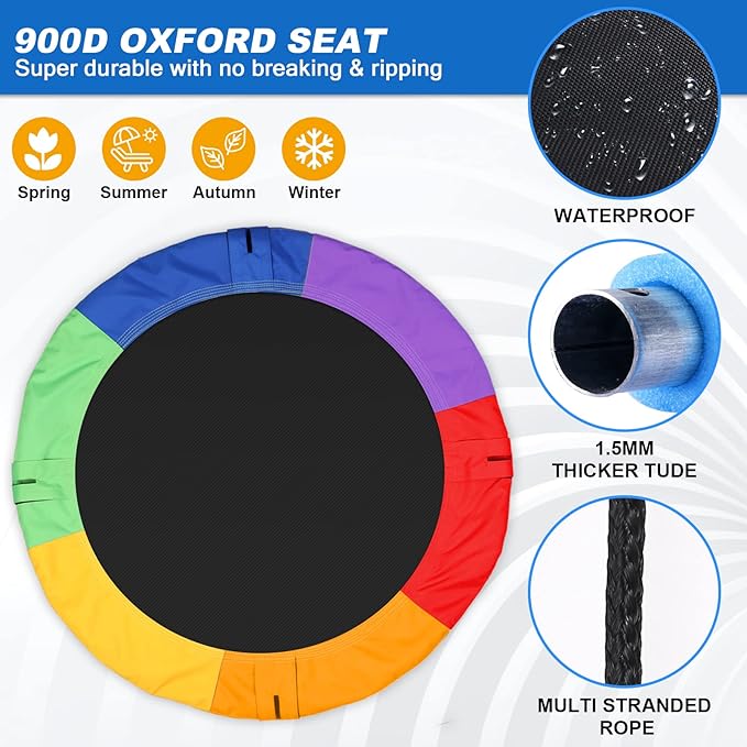 Odoland Kid Tree Swing - 40in Saucer Swings for Outdoor - Chidren Round 900D Waterproof Oxford Platform Swing - 660Lb Weight Capacity for Yard Color