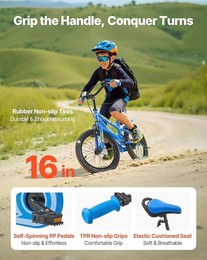 VEVOR Kids Bike, 14/16/18 Inches BMX Style Children Bicycle, Training Wheels Included, Sturdy and Easy to Assemble, Toddler Bike for Boys & Girls Learning to Ride, Blue