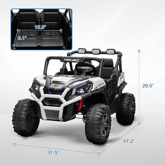 Qaba 24V 2 Seater Ride on Car, Electric Off-Road UTV Truck w/Parent Remote Control, Music, Lights, Ride on Toy for Kids Ages 3-8, White