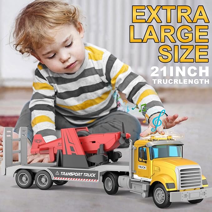 Large 22" Semi Police Truck Toy with Propeller Aircraft Car Toys for Kids Toddlers, Christmas Birthday Gift for Boy Girl Child 3 4 5 6 7 Years Old