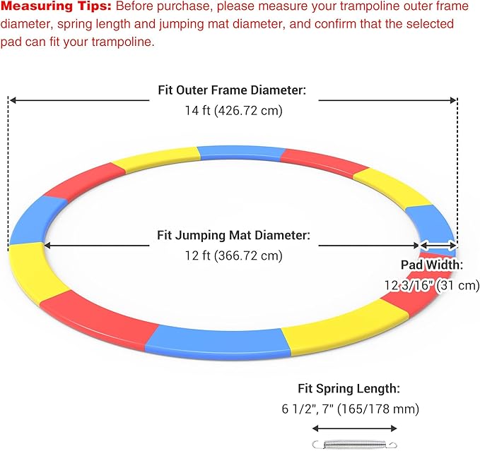 AW Trampoline Mat & Pad Replacement Kit with 72 V-Hooks Fits 14 ft Trampoline Frame Multi-Color/Blue/Green
