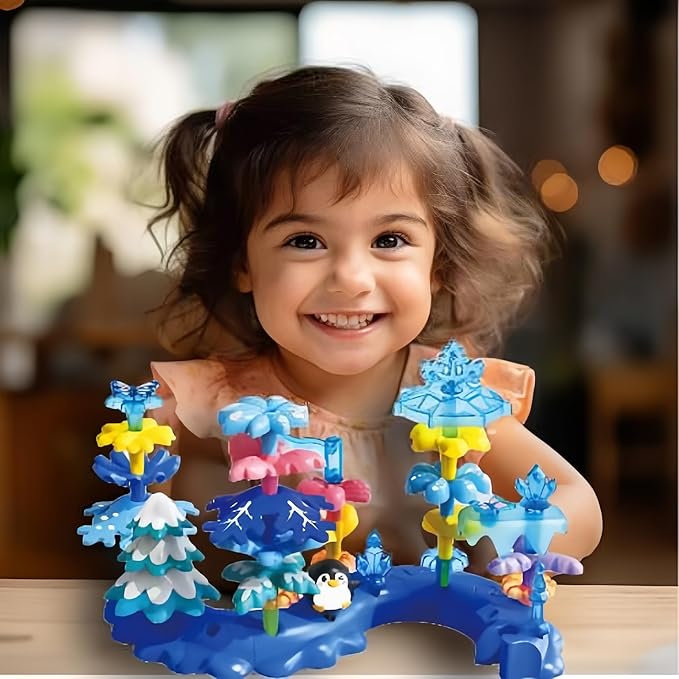 Toys for 3 4 5 6 Years Old Toddlers, Snow Garden Stacking Toys,40 PCS DIY Building Blocks, STEM Educational Preschool Kindergarten Toy, Christmas Birthday Easter Gift with Storage Bag