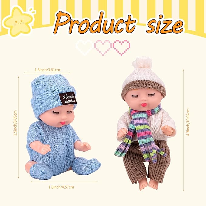 4 Inch Mini Baby Dolls 6pcs Gift Set Included Cute Small Baby Doll with Clothes Suitability Kids 3 and Up Birthday Christmas (Pink)