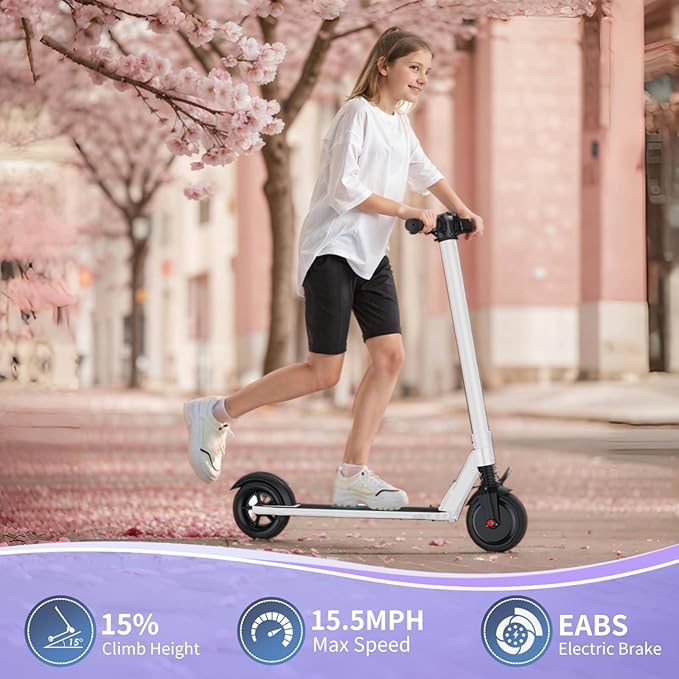 Caroma Electric Scooter for Kids Ages 6-14, 250W Motor Foldable Kids Electric Scooter,160 Mins Ride Time & 3 Speeds (6/10/15 Mph), LED Display & Dual Brake,Best Gift for Girls and Boys