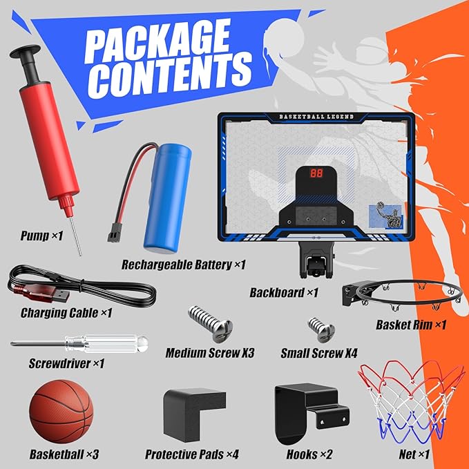 HopeRock Indoor Basketball Hoop with Projected Court, Basketball Hoops for Kids Over The Door with Scoreboard & 3 Balls, Mini Hoops Basketball Toys Gifts for 5 6 7 8 9 10 11 12 Year Old Boys Girls