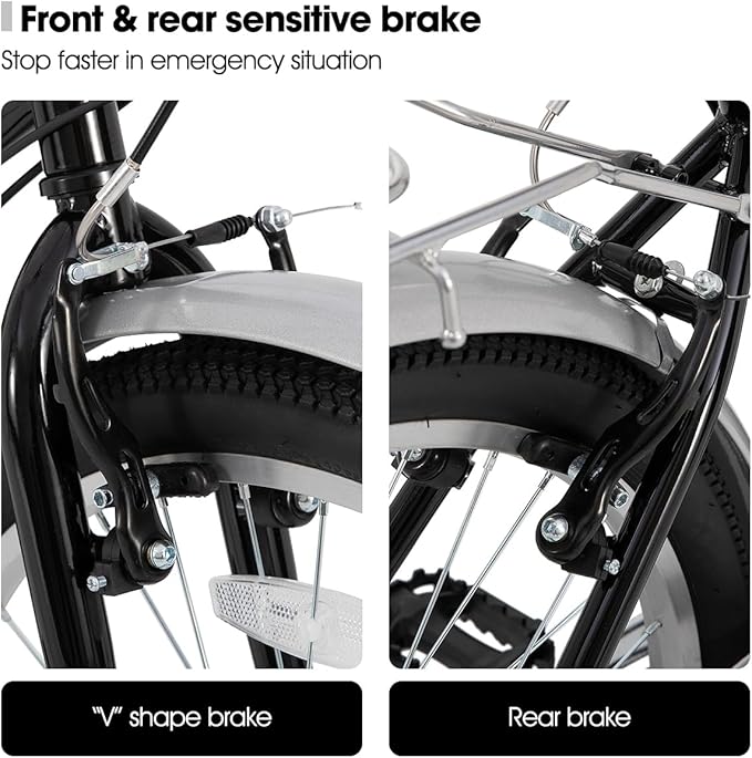 HILAND 26 inch Complete Beach Cruiser Bike for Adults, 7 Speed Step-Through Frame Womens Bicycle with Rear Rack, Retrospec Bike Commuter City Bicycle for Men