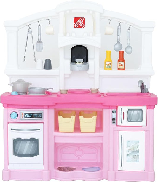 Step2 Fun with Friends Kids Kitchen Playset, Indoor/Outdoor Kitchenette, Interactive Play with Lights and Sounds, Durable Plastic, Includes 25 Piece Toy Accessories, Toddlers 2+ Years Old, Pink