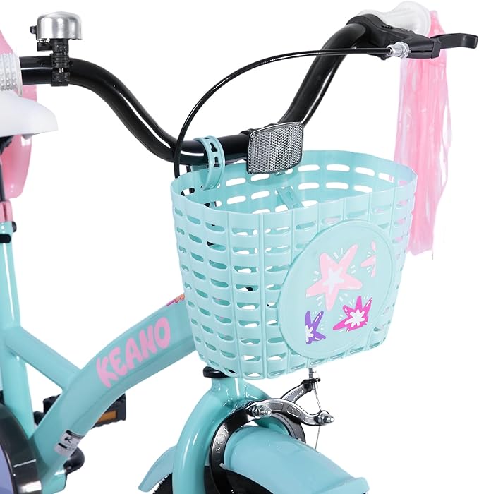 KEANO Zinnia 14 16 20 Inch Kids Bike for Girls Ages 3-10 Years, Girls' Bikes with Training Wheels, Streamers, Basket and Doll Seat, Children Bicycles