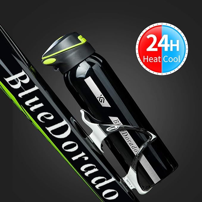 Stainless Steel Cycling Mug, Insulated Bike Water Bottle with Straw Lid & Flex Cap, BPA-Free, 18 Oz