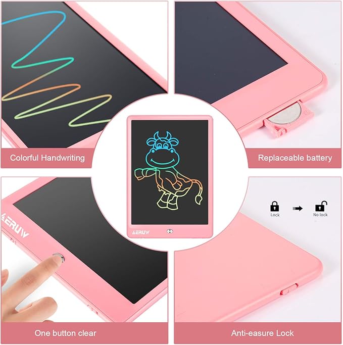 LCD Writing Tablet for Kids, 10 Inch Colorful Electronic Doodle Board, Educational Learning Kids Drawing Tablet Toys, Christmas Birthday Gift for 3 4 5 6 7 8 9 Year Old Girls Boy