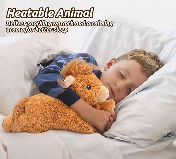 Cuckool Highland Cow Stuffed Animals, Microwavable Stuffed Animal Adorable Fluffy Highland Cow Plush for Warmth, Heatable Coolable Lavender Scent Toy, Cute Soft Plushie Gift for Kids Boy Girl & Adults