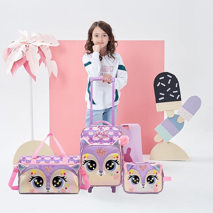 Girls Luggage with Wheels Suitcases Kids Travel Softside Suitcases 16" Carry on Suitcase with Duffle Bag Luggage Sets Airline Approved