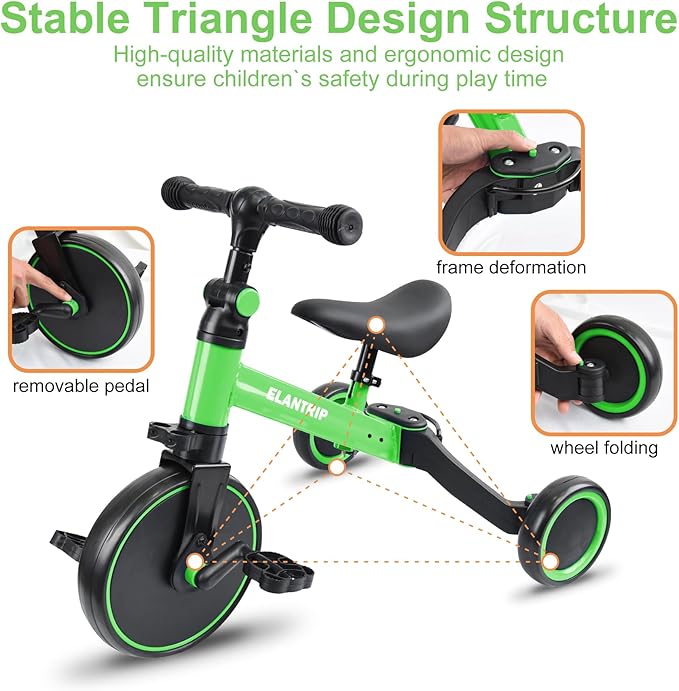Elantrip 5 in 1 Balance Bike for 1 to 3 Years Old Kids,Toddler Tricycle Kids Trikes Tricycle, Best Toys for Boy & Girl, Balance Training,Adjustable Seat and Removable Pedal