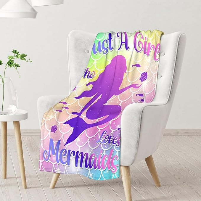 Mermaid Blanket - Soft, Fuzzy & Warm - 50"x60" Throw Size Blanket for Bed, Couch, Sofa - Colorful Cute Throw Gifts for Girls