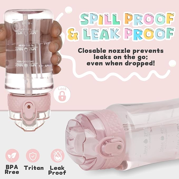 OLDLEY 12oz Kids Water Bottle for School - Motivational With Silicone Straw, Leak-Proof Tritan BPA-Free, Reusable for Girls Boys, Cerulean