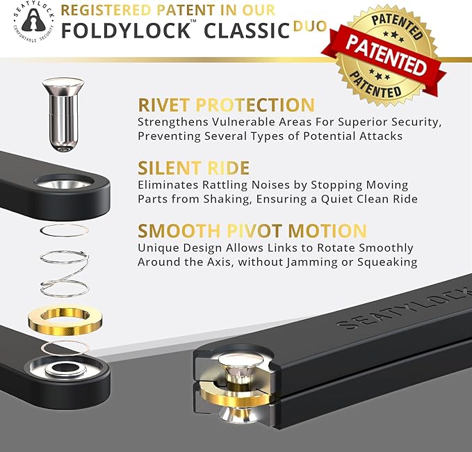 Seatylock FoldyLock Classic 100 Folding Bike Lock Set - Patented 2 Matching Bicycle Locks with 6 Identical Keys - 16/18 Heavy Duty Anti Theft Secure - Guard with Keys & Case Mount - 39.4"