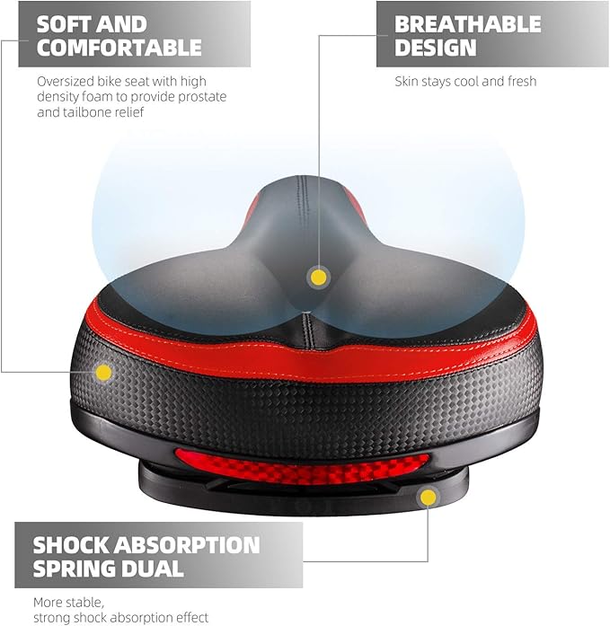 Bike Seat, Most Comfortable Bicycle Seat Dual Shock Absorbing Memory Foam Waterproof Bicycle Saddle Bike Seat Replacement with Refective Tape