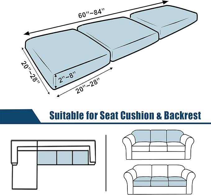 100% Waterproof Couch Cushion Covers, Replacement Sofa Cushion Covers, Stretch Individual Sofa Seat Cushion Slipcovers Furniture Protector for Kids Pets (3-Piece Sofa Cushion Cover, Sand)