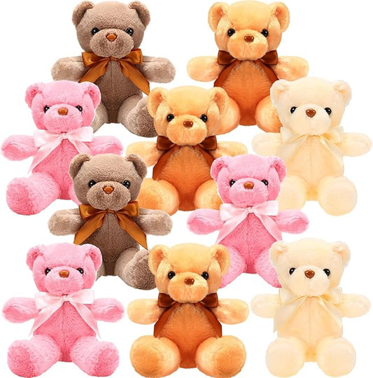 Skylety 10 Pieces Bears Bulk Stuffed Animals Soft Plush Toy Gift Bears with Ribbon Bow for Boys Girls Birthday Wedding Baby Shower Party Favor(Warm Colors)