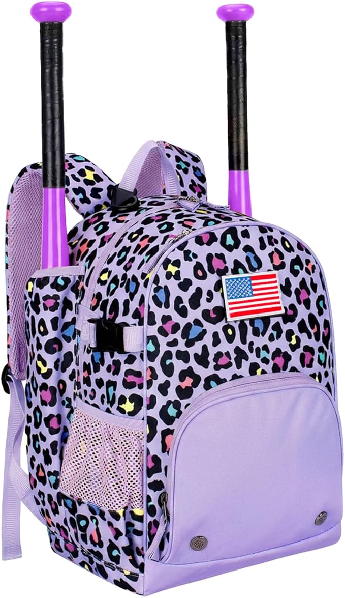 Choco Mocha Kids Baseball Bag, Large Youth Baseball Backpack Softball Bag for Girls T-Ball with Bat Holder