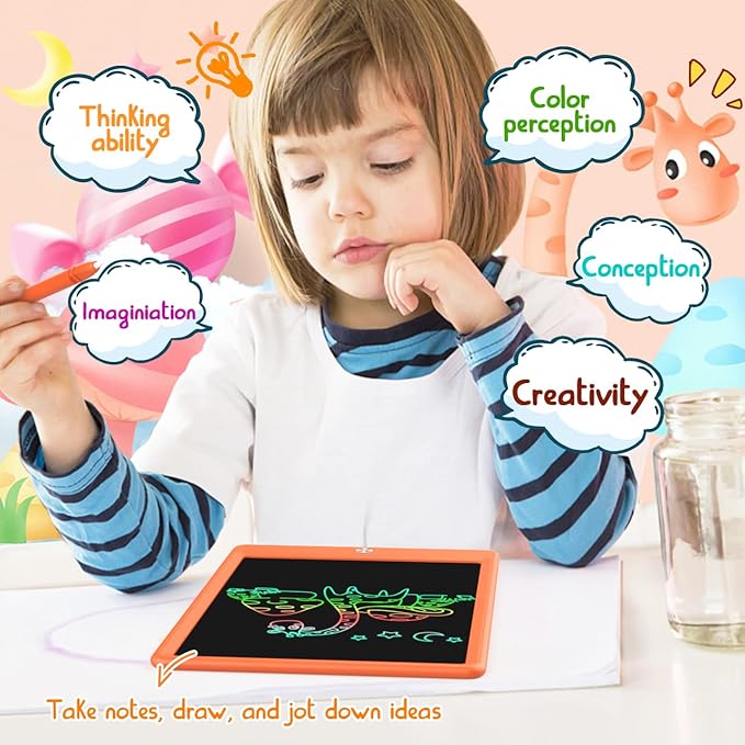 LCD Writing Tablet Doodle Board, Colorful Drawing Pad, Electronic Drawing Tablet, Drawing Pads,Travel Gifts for Kids Ages 3 4 5 6 7 8 Year Old Girls Boys (10.5 inch, Orange)