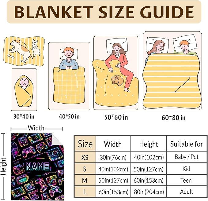 Personalized Blanket for Boys - 60x50 Inches Throw Size Game Blanket for Teens, Adults, Men - Cozy Comfort Video Gamepad Throws for Bed, Couch - Gamer Accessories Gift Ideas for Boys Room Decor