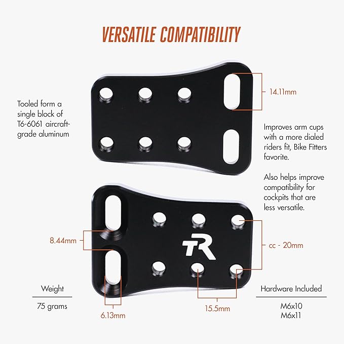 TRIRIG - Wingspan Extenders - Arm Cup Extenders for Triathlon Bikes - Aluminum Extender for Customization and Cycling Compatibility Setup - Bike Accessories and Parts for Triathlon Performance - M/XL