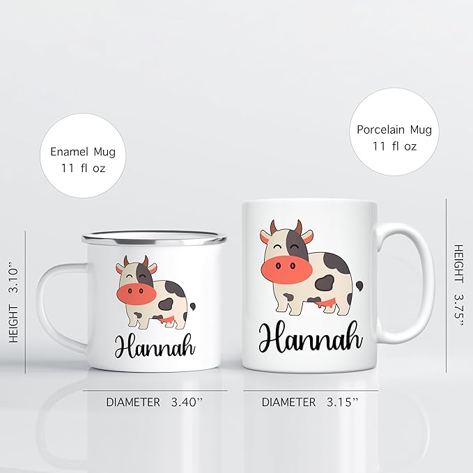 Personalized Mug for Kids, Boys, Girls | Customized Cocoa, Hot Chocolate, Coffee & Milk Cup | Custom Name Birthday Gift Party Favors | 11 Oz Stainless Steel Camping Mug Unbreakable | Cow