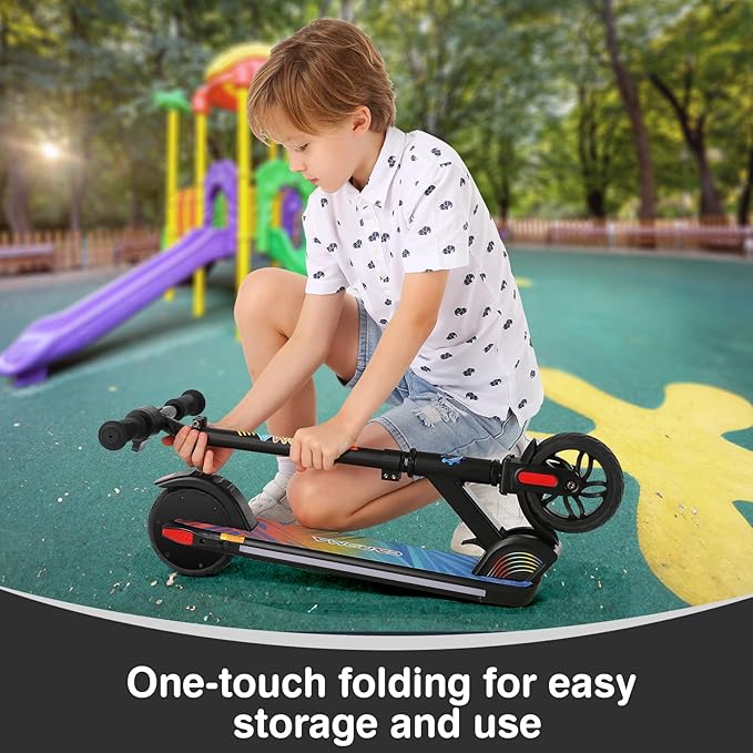 Caroma Electric Scooter for Kids Ages 6-14, 150W/180W Motor,10 MPH Max Speed & 7 Miles,Adjustable Height & Speed,Colorful Lights,LED Display,Foldable Kids Electric Scooter 132 Lbs Max Load