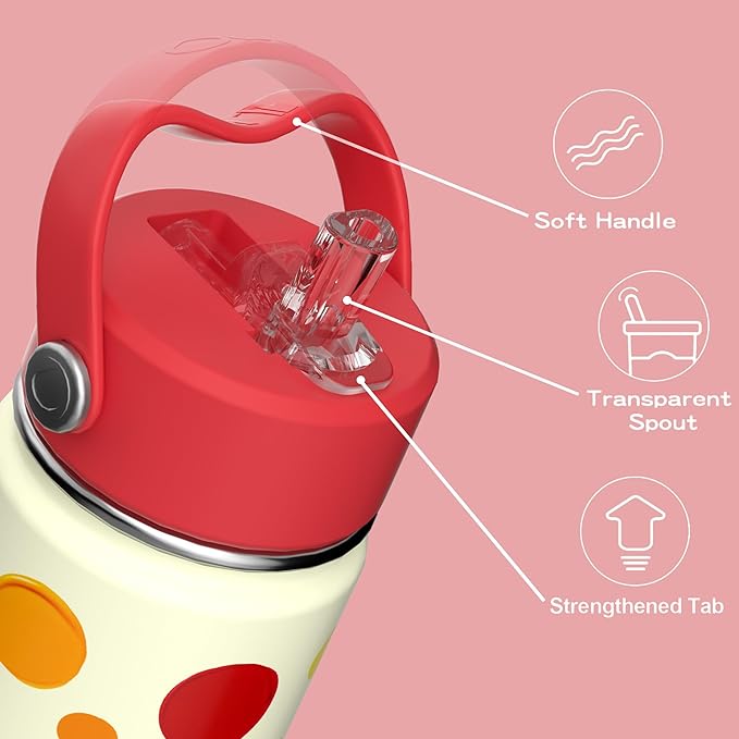 OISIZ Kids Water Bottle with Straw Lid 14oz, Vacuum Insulated 316 Stainless Steel Water Bottles for Kids for School, Leakproof Water Bottle, BPA Free and Keep Cold for 24 Hours