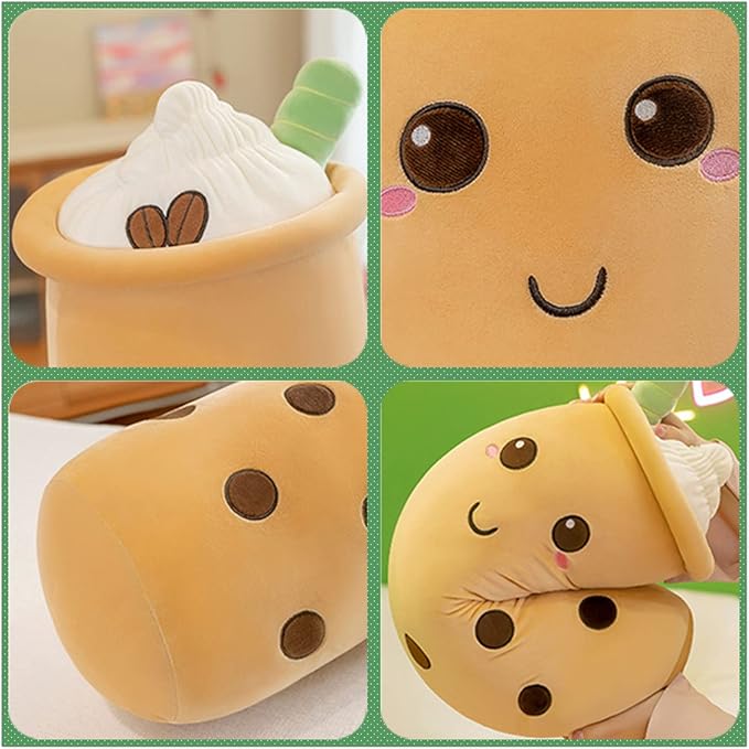 Cute Plushies Boba Plush Boba Plushie Long Plush Pillow Bubble Tea Stuffed Animal Gift for Kids Adults (Long Brown Boba Plush,36 Inch)