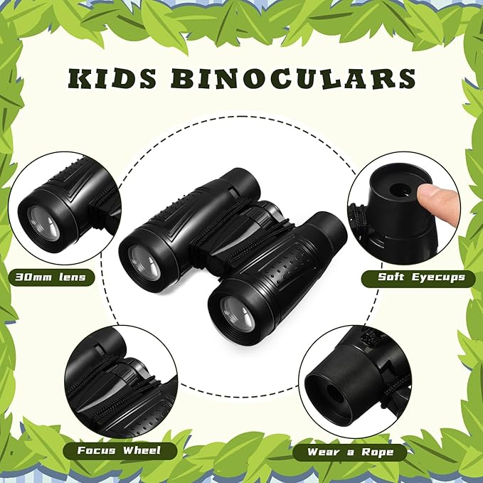 Libima 24 Pcs Binoculars for Kids Educational Compact Kids Binoculars with Neck String Toddler Telescope for Boys Girls Learning Bird Watching Camping Hiking Travel Safaris Birthday Gifts(Black)