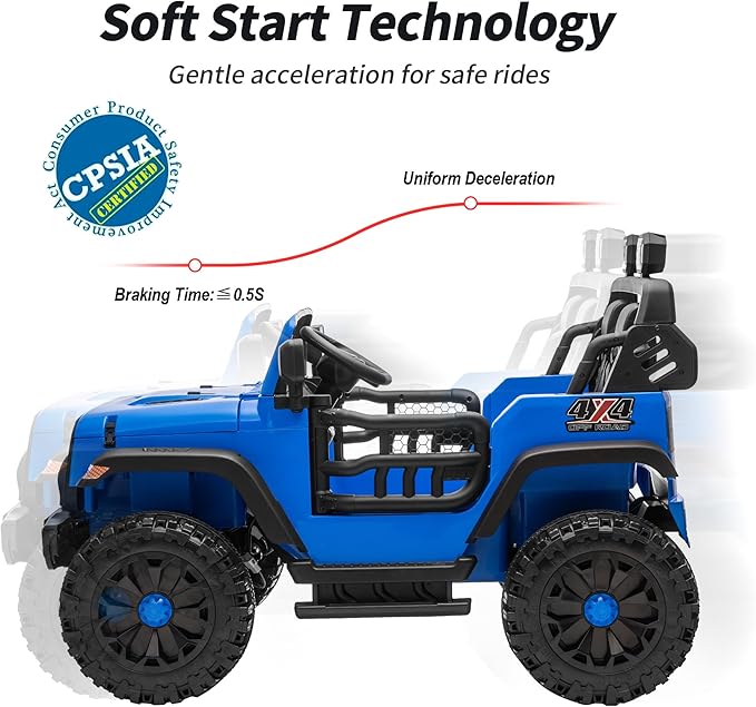 2 Seater Ride on Car Toy, 24V 4WD Electric Car for Kids 4-8 with Remote Control, 4x200W Motors, Capacity 150 lb - Blue