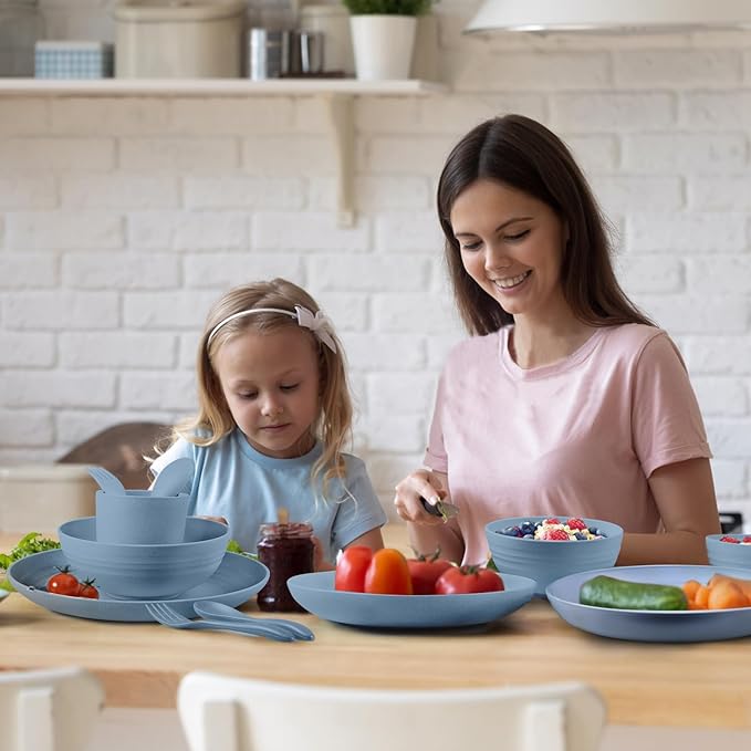 Shopwithgreen Wheat Straw Dinnerware Sets for 4, 20 PCS Unbreakable Plates and Bowls Sets, Reusable Dinner Dishes Set, Bowls, Cups, Plates for Camping, Kitchen, RV, Dorm, Dishwasher Microwave Safe