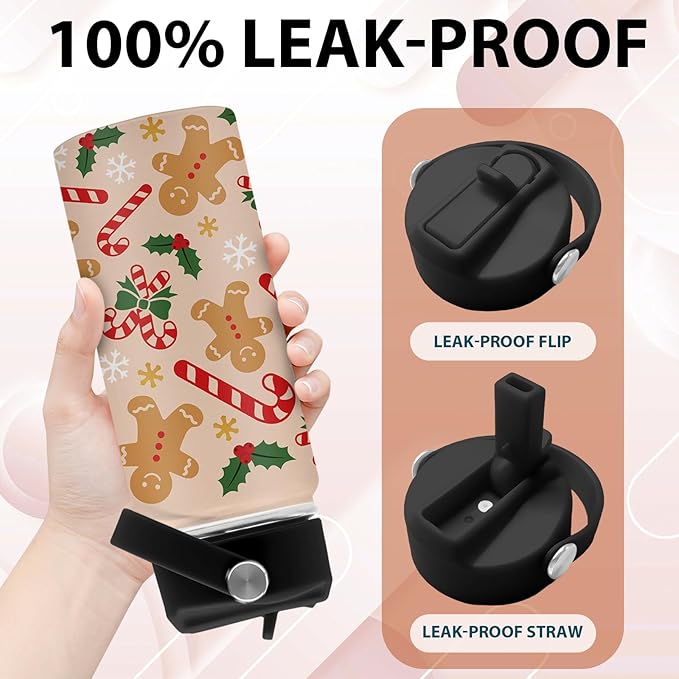 Christmas 16 oz Water Bottle with Straw Lid, Stainless Steel Insulated Tumbler, Gingerbread Water Bottles, Gingerbread Cup Gifts for Christmas Birthday (1pcs)