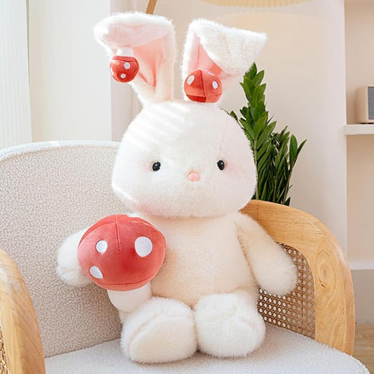 PEACH CAT Mushroom Bunny Stuffed Animals 15.7" Cute Rabbit Plushies Soft Plush Toys Gifts for Kids White