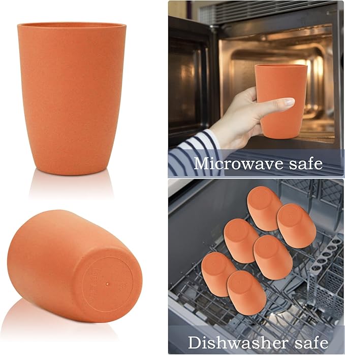 Wheat Straw Cups 6 PCS Good Alternative to Plastic Reusable Cups 20 oz Unbreakable Drinking Cup Reusable Dishwasher Safe Water Plastic Glasses Orange