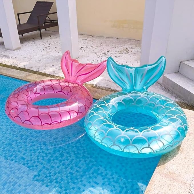 Children Swimming Ring, Inflatable Pool Floats Swim Tube Raft Toy with Fruits Mermaid Decorations Summer Water Fun Lounge Beach Lake Party Supplies for Kids