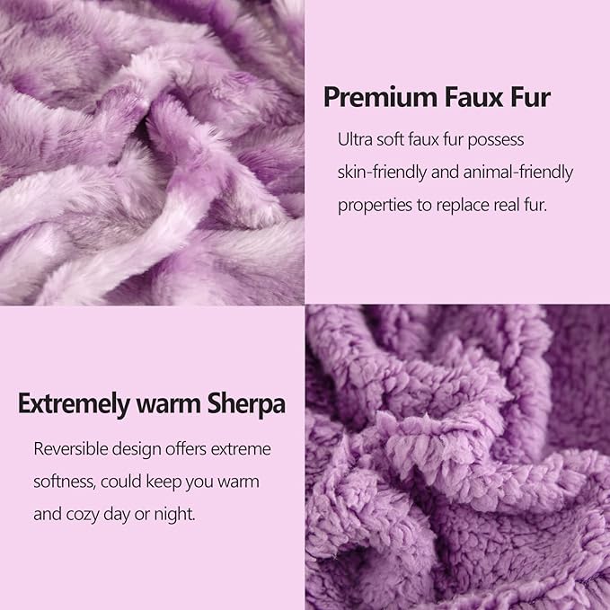 NEWCOSPLAY Super Soft Faux Fur Throw Blanket for Couch Light Purple Sherpa Fuzzy Plush Warm Blanket for Sofa Bed (Light Purple, Throw(50"x60"))